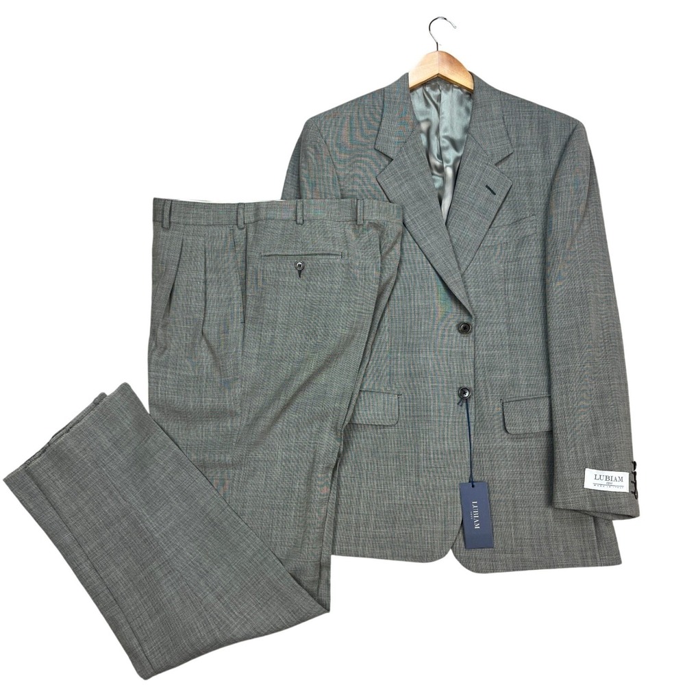 Lubiam 1911 Suit Mens 40R Gray Merino Wool 3-Button Pleated Made in Italy NEW